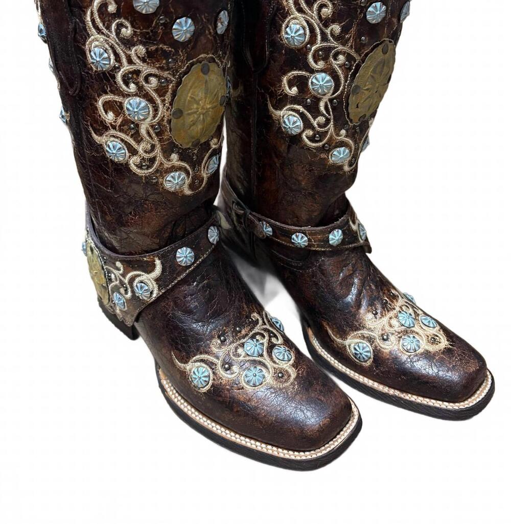 NEW CORRAL women's harness cowgirl boots in brown concho
